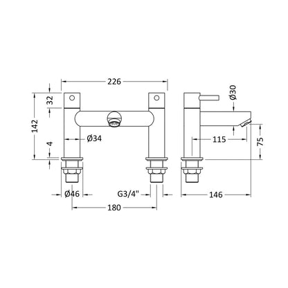 Nuie Series Two Bath Filler Contemporary Chrome Brass 142x226x146mm - JJ Building Materials