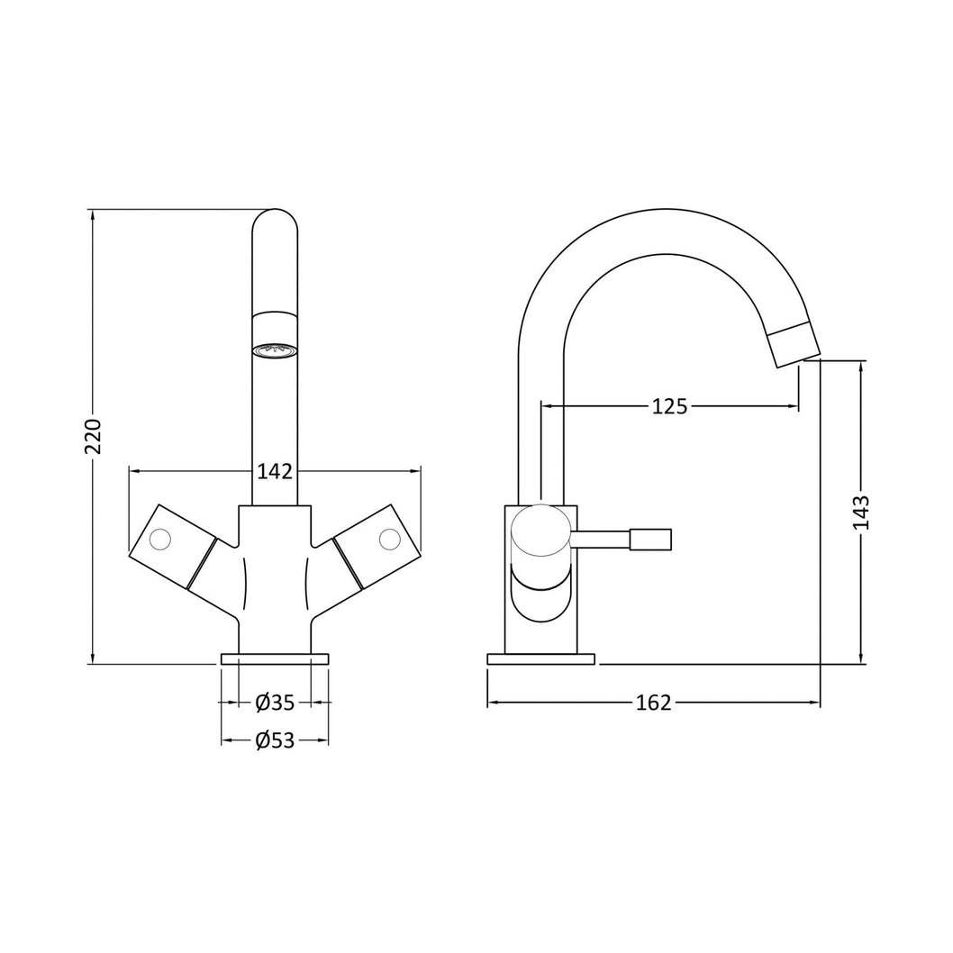 Nuie Series Two Mono Basin Mixer Contemporary Chrome Brass 220x142x162mm - JJ Building Materials