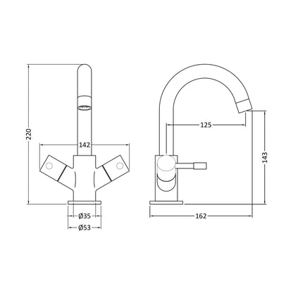 Nuie Series Two Mono Basin Mixer Contemporary Chrome Brass 220x142x162mm - JJ Building Materials