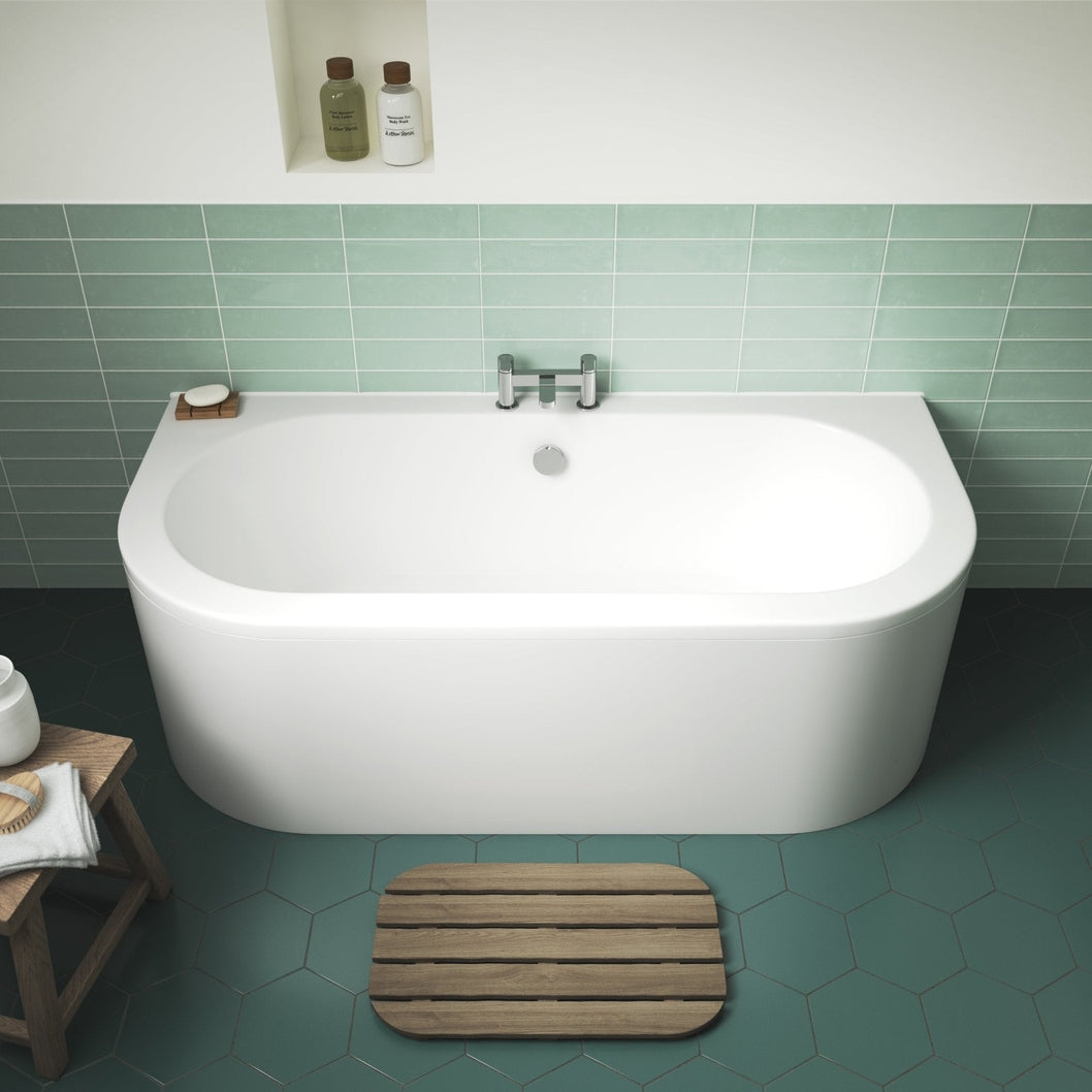 Nuie Shingle Curved Back To Wall Bath & Panel Contemporary White Acrylic - JJ Building Materials