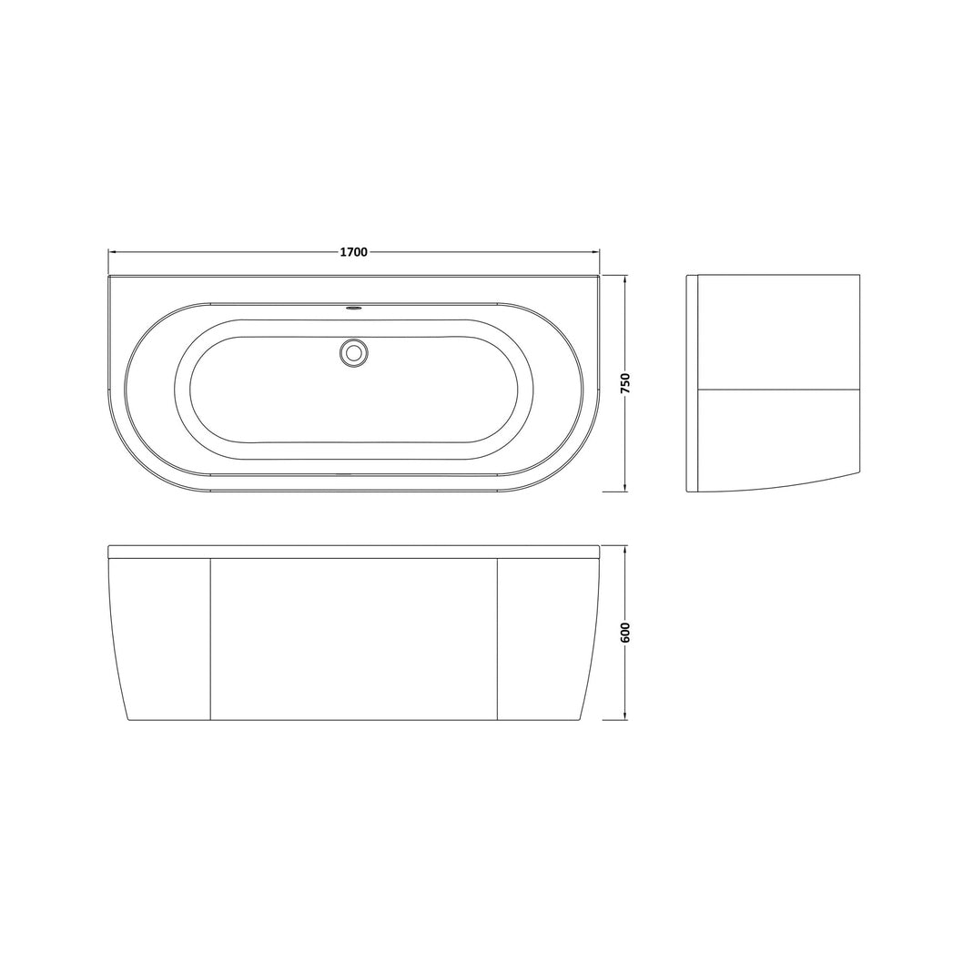 Nuie Shingle Curved Back To Wall Bath & Panel Contemporary White Acrylic - JJ Building Materials