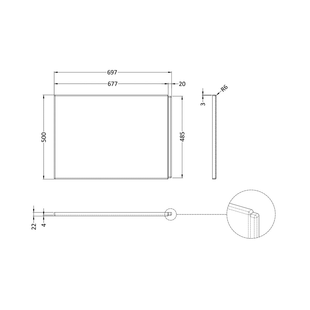 Nuie Shower Bath End Panel (700mm) Contemporary European White Acrylic 500x700x26mm - JJ Building Materials