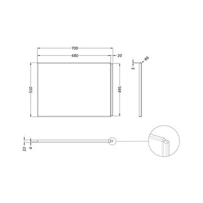 Nuie Shower Bath End Panel (700mm) Contemporary European White Acrylic 510x700x26mm - JJ Building Materials
