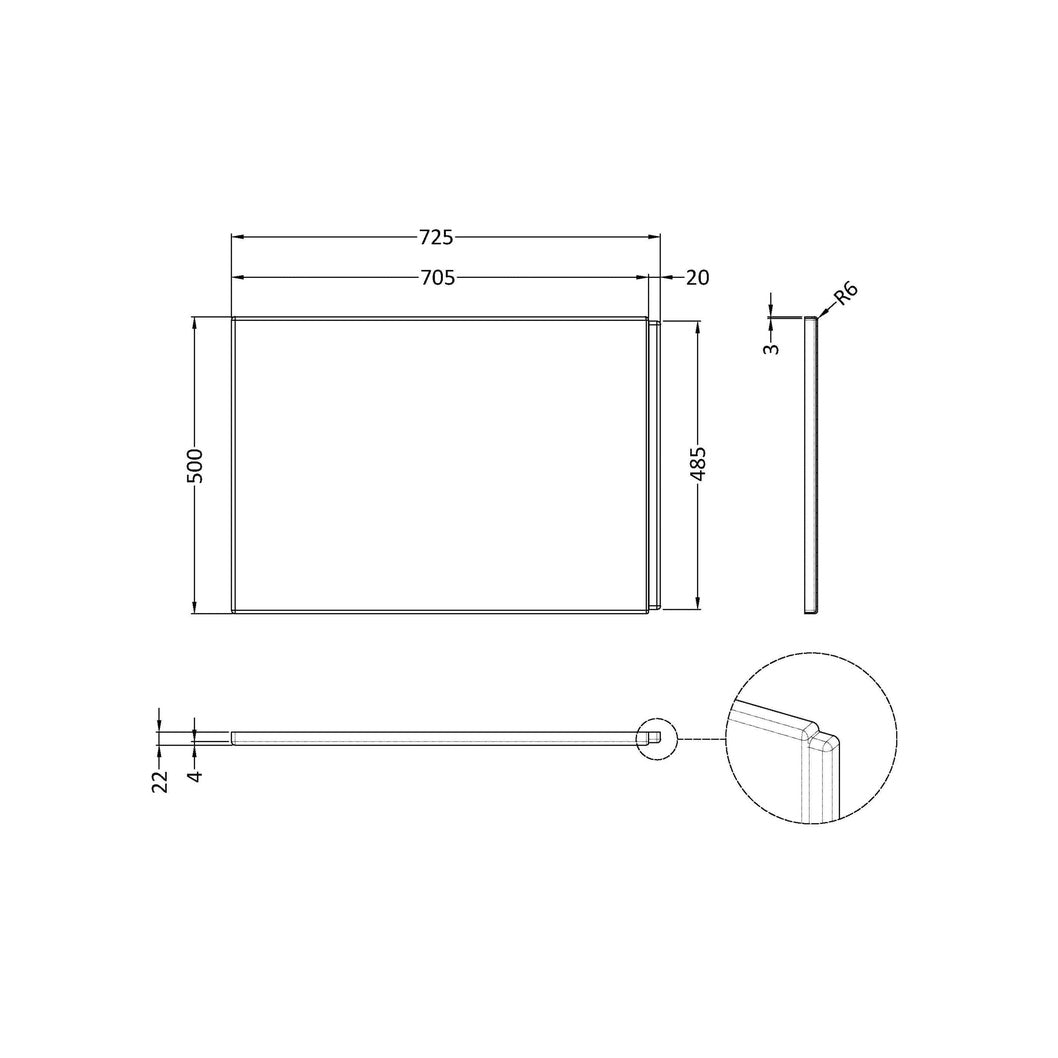 Nuie Shower Bath End Panel (725mm) Contemporary European White Acrylic 500x725x26mm - JJ Building Materials