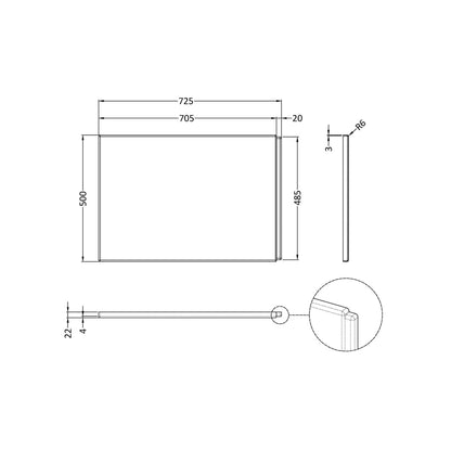 Nuie Shower Bath End Panel (725mm) Contemporary European White Acrylic 500x725x26mm - JJ Building Materials