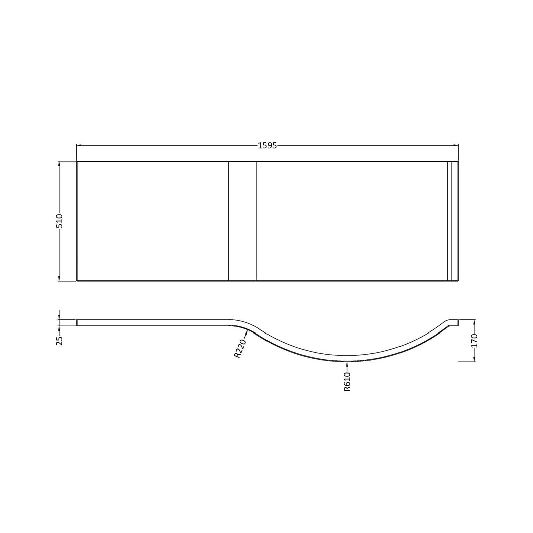 Nuie Shower Bath Front Panel (1600mm) Contemporary White Acrylic 510x1600x170mm - JJ Building Materials