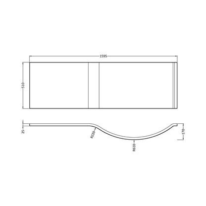 Nuie Shower Bath Front Panel (1600mm) Contemporary White Acrylic 510x1600x170mm - JJ Building Materials