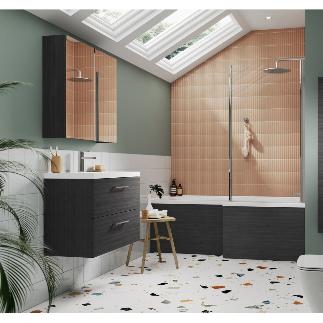Nuie Shower Bath Front Panel (1700mm) Contemporary Anthracite Woodgrain MFC Textured Woodgrain 520x1698x163mm - JJ Building Materials
