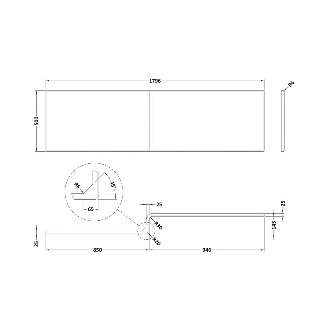 Nuie Shower Bath Front Panel (1800mm) Contemporary Gloss White Acrylic 500x1800x167mm - JJ Building Materials