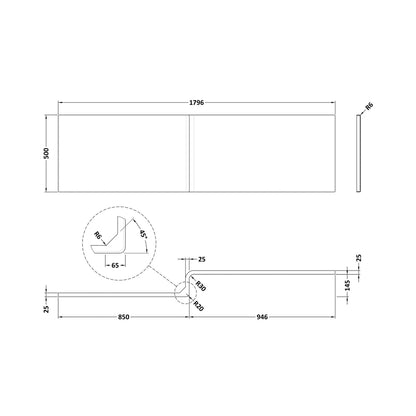Nuie Shower Bath Front Panel (1800mm) Contemporary Gloss White Acrylic 500x1800x167mm - JJ Building Materials