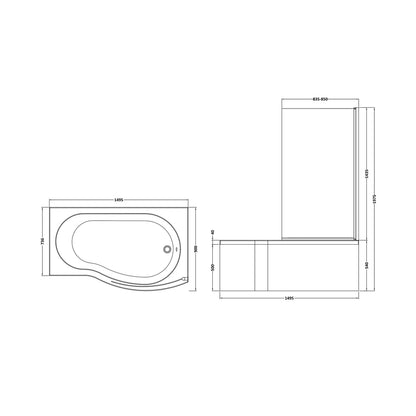 Nuie Shower Baths 1500mm B Shaped Right Hand Bath Set Contemporary White Acrylic,aluminium - JJ Building Materials