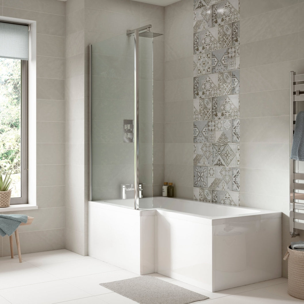 Nuie Shower Baths 1500mm Left Hand Square Shower Bath Set Contemporary White Acrylic,aluminium - JJ Building Materials