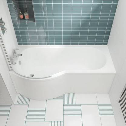 Nuie Shower Baths 1500mm Right Hand P-shaped Bath Set Contemporary White Acrylic - JJ Building Materials