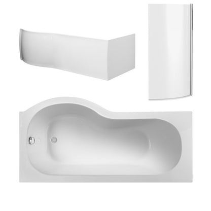 Nuie Shower Baths 1500mm Right Hand P-shaped Bath Set Contemporary White Acrylic - JJ Building Materials