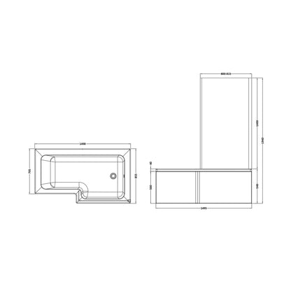 Nuie Shower Baths 1500mm Right Hand Square Shower Bath Set Contemporary White Acrylic,aluminium - JJ Building Materials