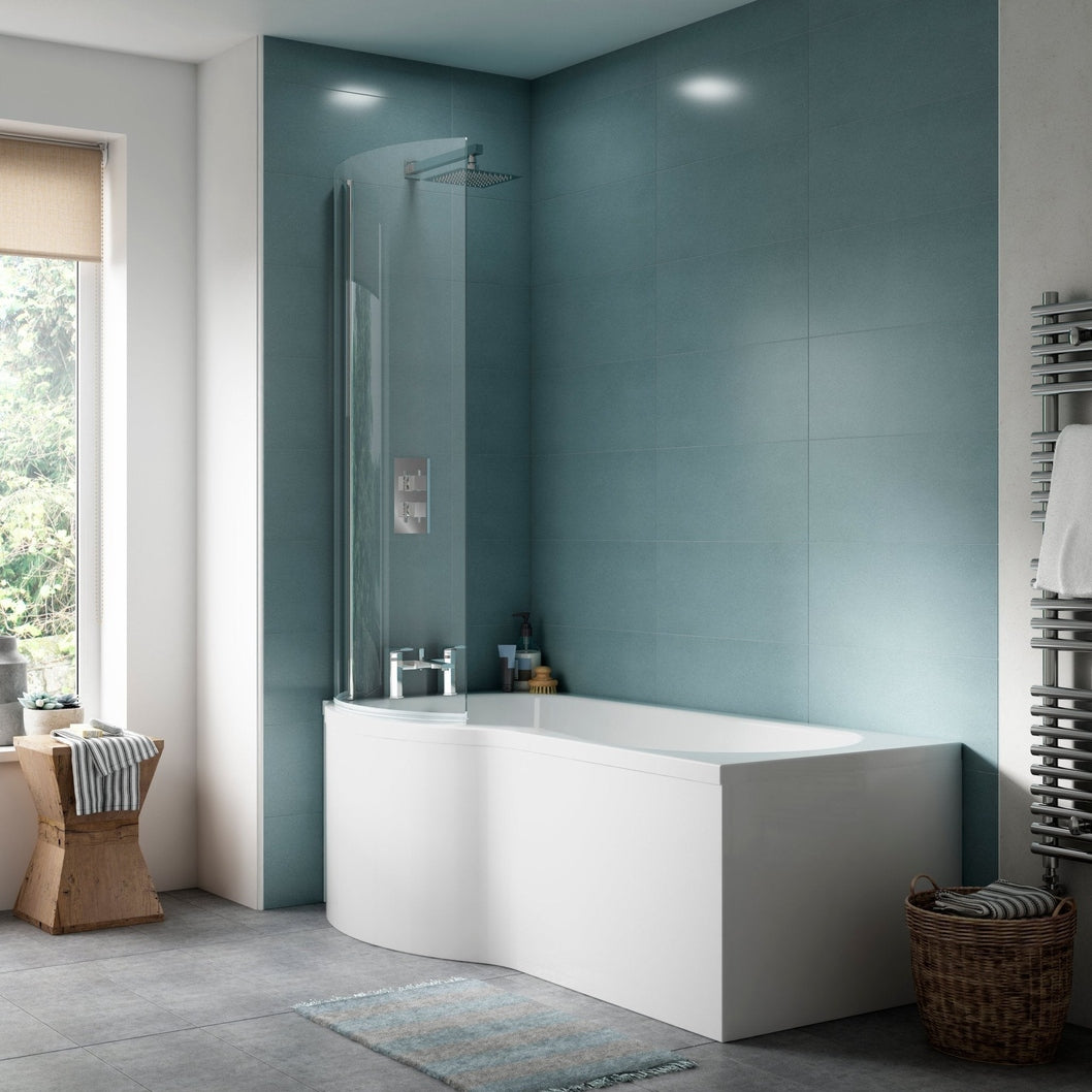 Nuie Shower Baths 1600mm Left Hand P-shaped Bath Contemporary White Acrylic 410x850x410mm - JJ Building Materials