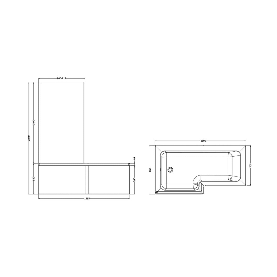 Nuie Shower Baths 1600mm Left Hand Square Shower Bath Set Contemporary White Acrylic - JJ Building Materials