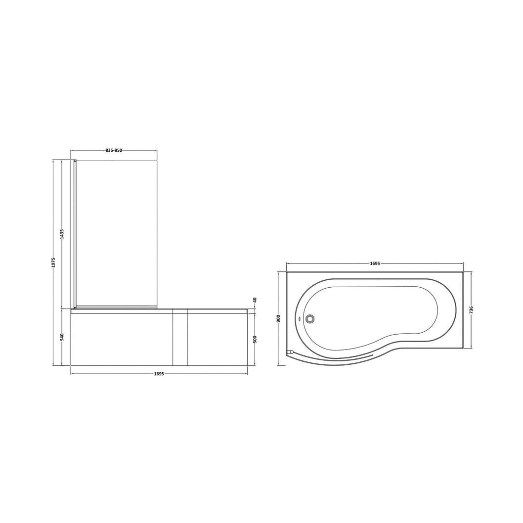 Nuie Shower Baths 1700mm B Shaped Left Hand Bath Set Contemporary White Acrylic,aluminium - JJ Building Materials