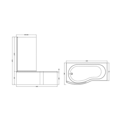 Nuie Shower Baths 1700mm B Shaped Left Hand Bath Set Contemporary White Acrylic,aluminium - JJ Building Materials