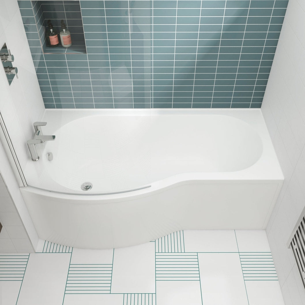 Nuie Shower Baths 1700mm Left Hand B-shaped Bath Contemporary White Acrylic 415x900x415mm - JJ Building Materials