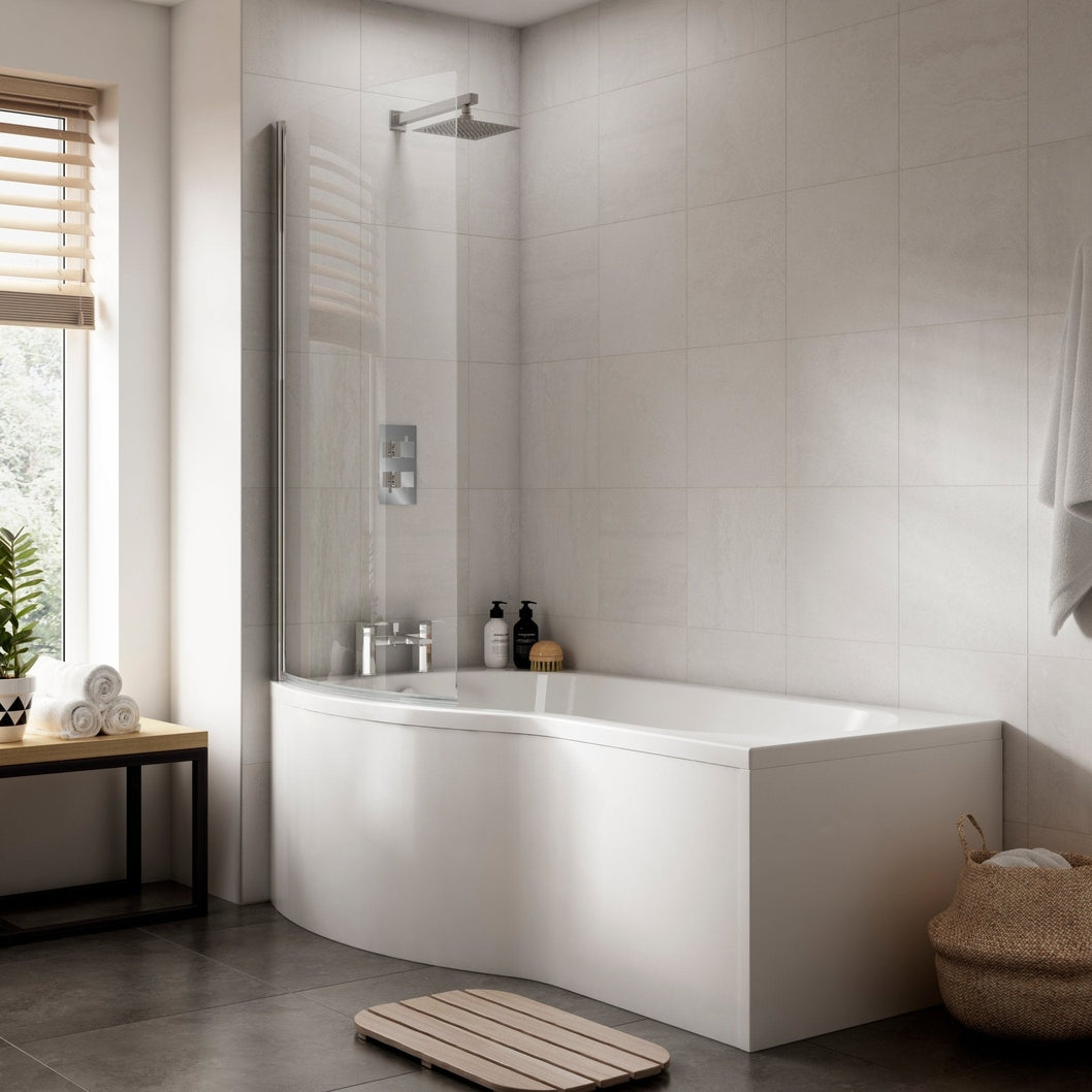 Nuie Shower Baths 1700mm Left Hand B-shaped Bath Contemporary White Acrylic 415x900x415mm - JJ Building Materials