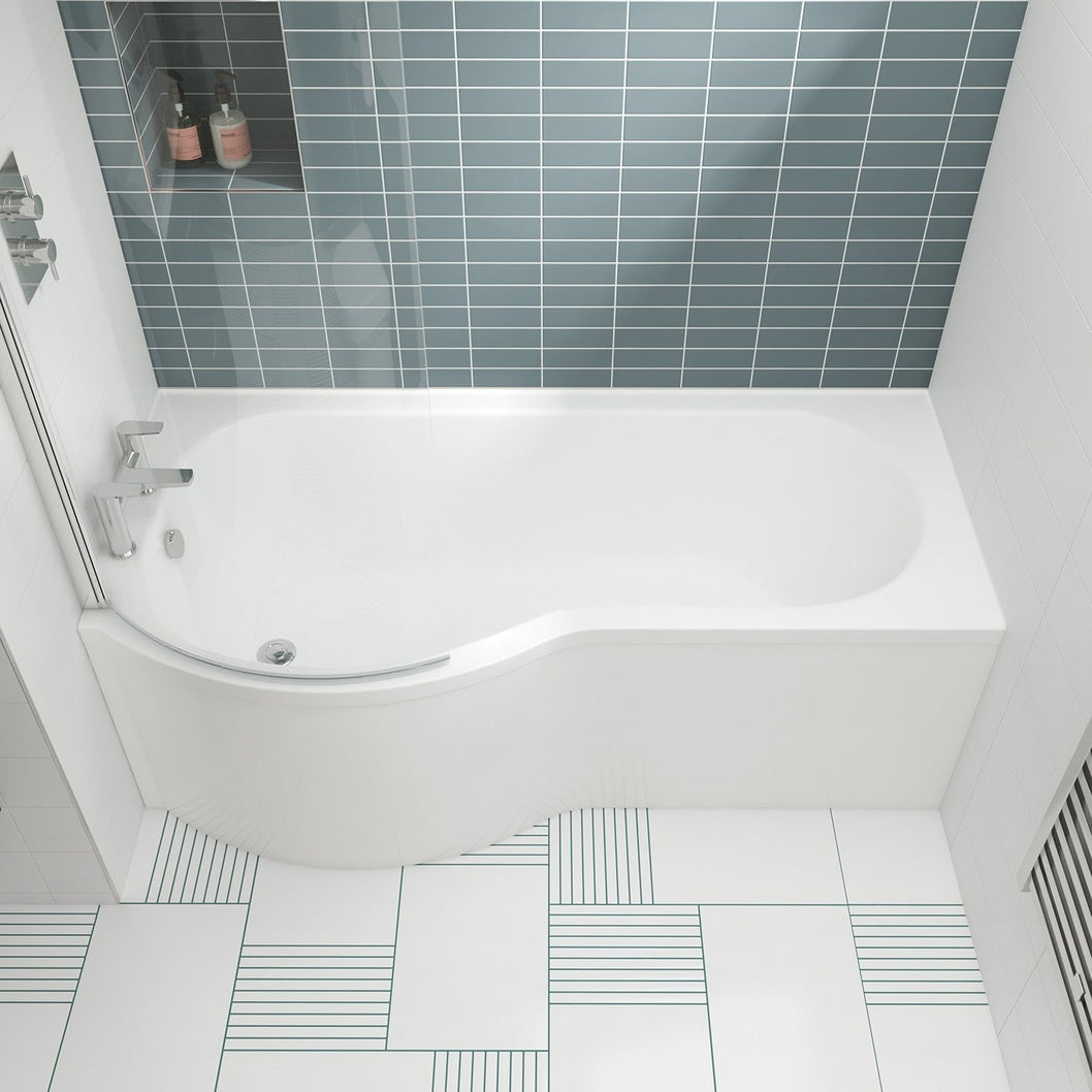Nuie Shower Baths 1700mm Left Hand P-shaped Bath Set Contemporary White Acrylic,aluminium - JJ Building Materials