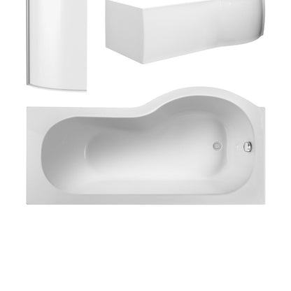 Nuie Shower Baths 1700mm Left Hand P-shaped Bath Set Contemporary White Acrylic,aluminium - JJ Building Materials