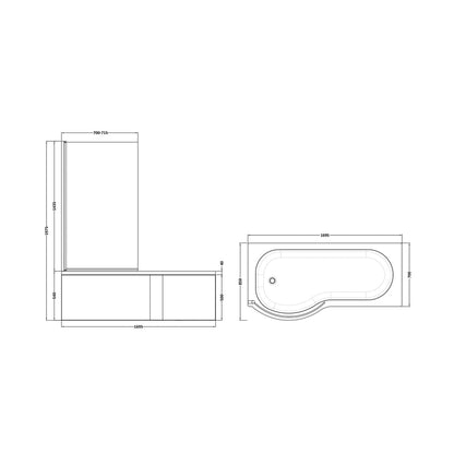 Nuie Shower Baths 1700mm Left Hand P-shaped Bath Set Contemporary White Acrylic,aluminium - JJ Building Materials