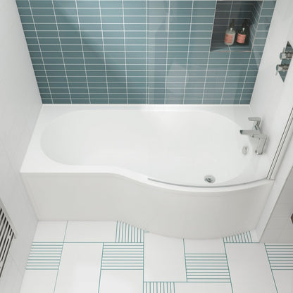 Nuie Shower Baths 1700mm Right Hand B-shaped Bath Contemporary White Acrylic 415x900x415mm - JJ Building Materials