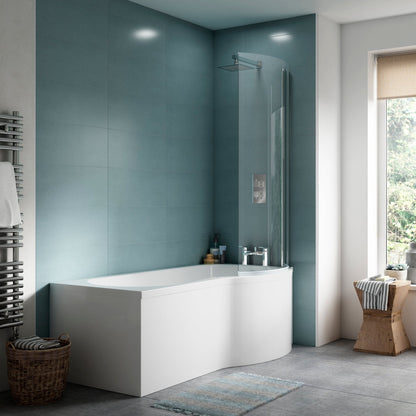 Nuie Shower Baths 1700mm Right Hand P-shaped Bath Contemporary White Acrylic 415x850x415mm - JJ Building Materials