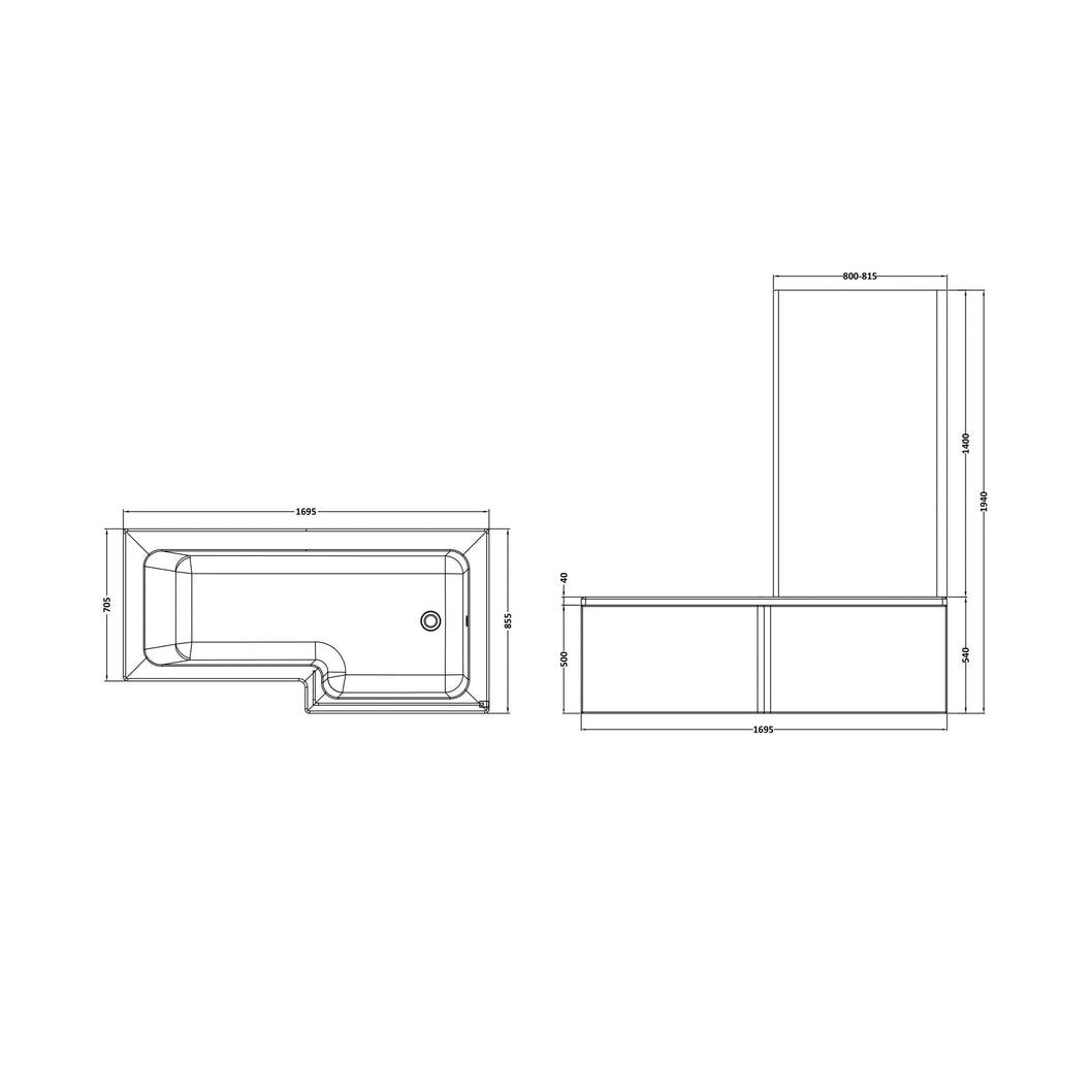 Nuie Shower Baths 1700mm Right Hand Square Shower Bath Set Contemporary White Acrylic,aluminium - JJ Building Materials