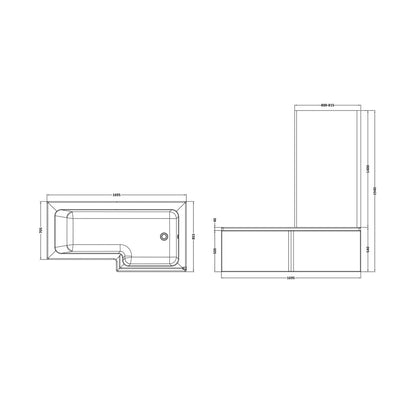 Nuie Shower Baths 1700mm Right Hand Square Shower Bath Set Contemporary White Acrylic,aluminium - JJ Building Materials