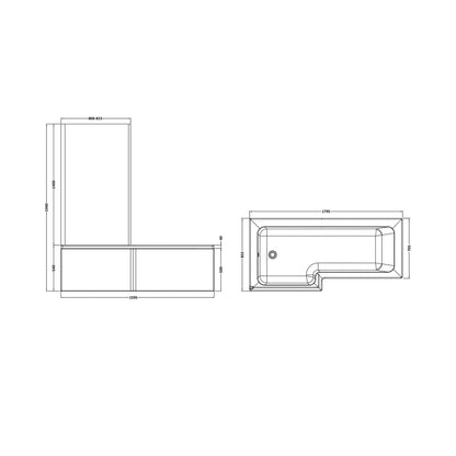 Nuie Shower Baths 1800mm Left Hand Square Shower Bath Set Contemporary White Acrylic - JJ Building Materials