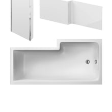 Nuie Shower Baths 1800mm Left Hand Square Shower Bath Set Contemporary White Acrylic - JJ Building Materials
