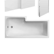 Nuie Shower Baths 1800mm Right Hand Square Shower Bath Set Contemporary White Acrylic - JJ Building Materials