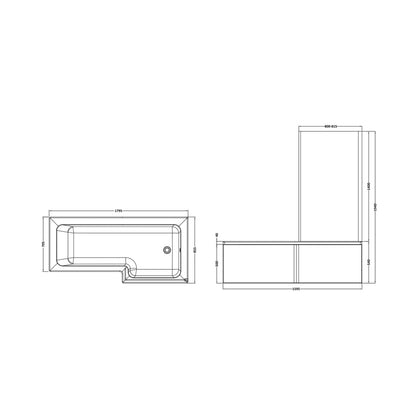 Nuie Shower Baths 1800mm Right Hand Square Shower Bath Set Contemporary White Acrylic - JJ Building Materials