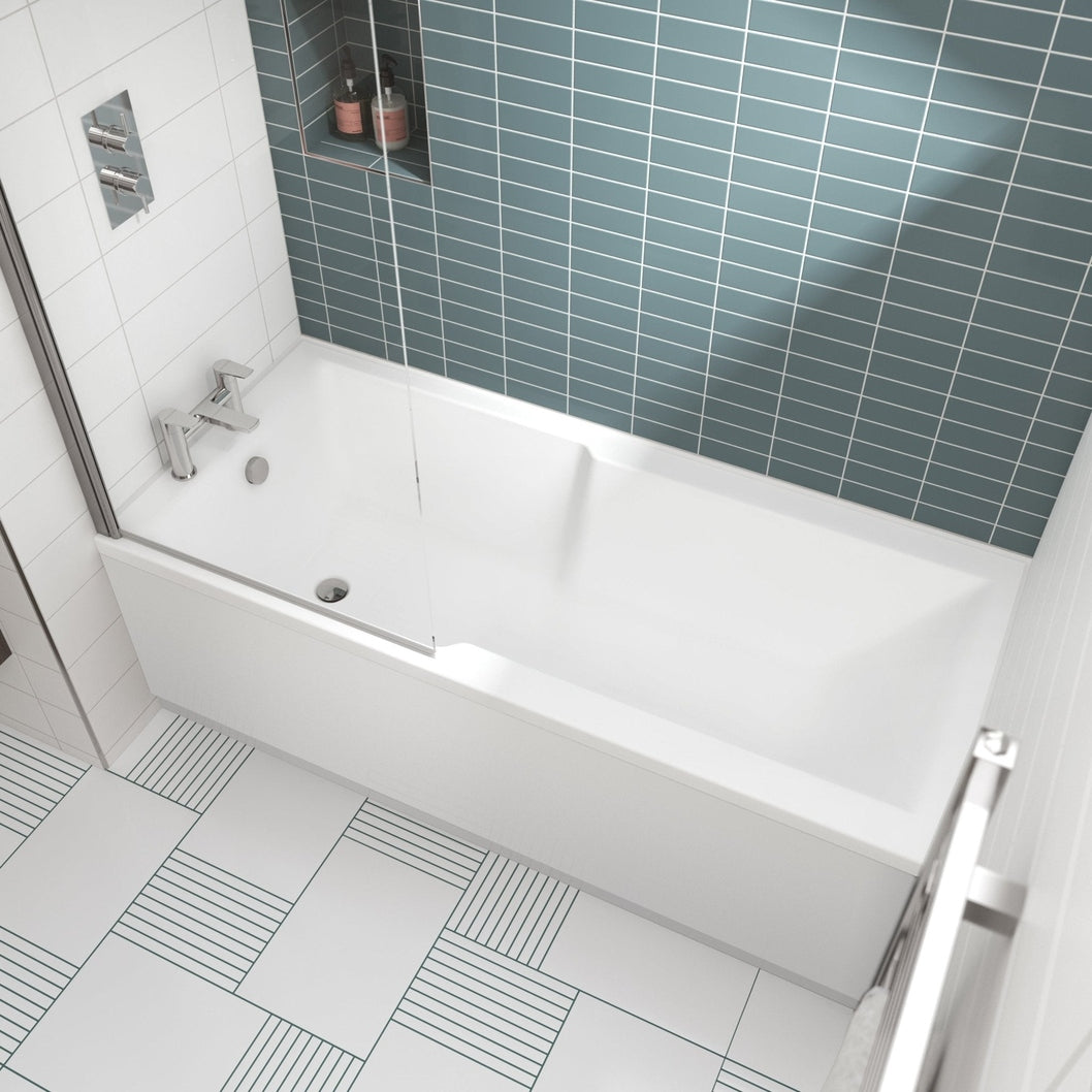 Nuie Shower Baths Square Straight Shower Bath 1700 X 750mm Contemporary White Acrylic - JJ Building Materials