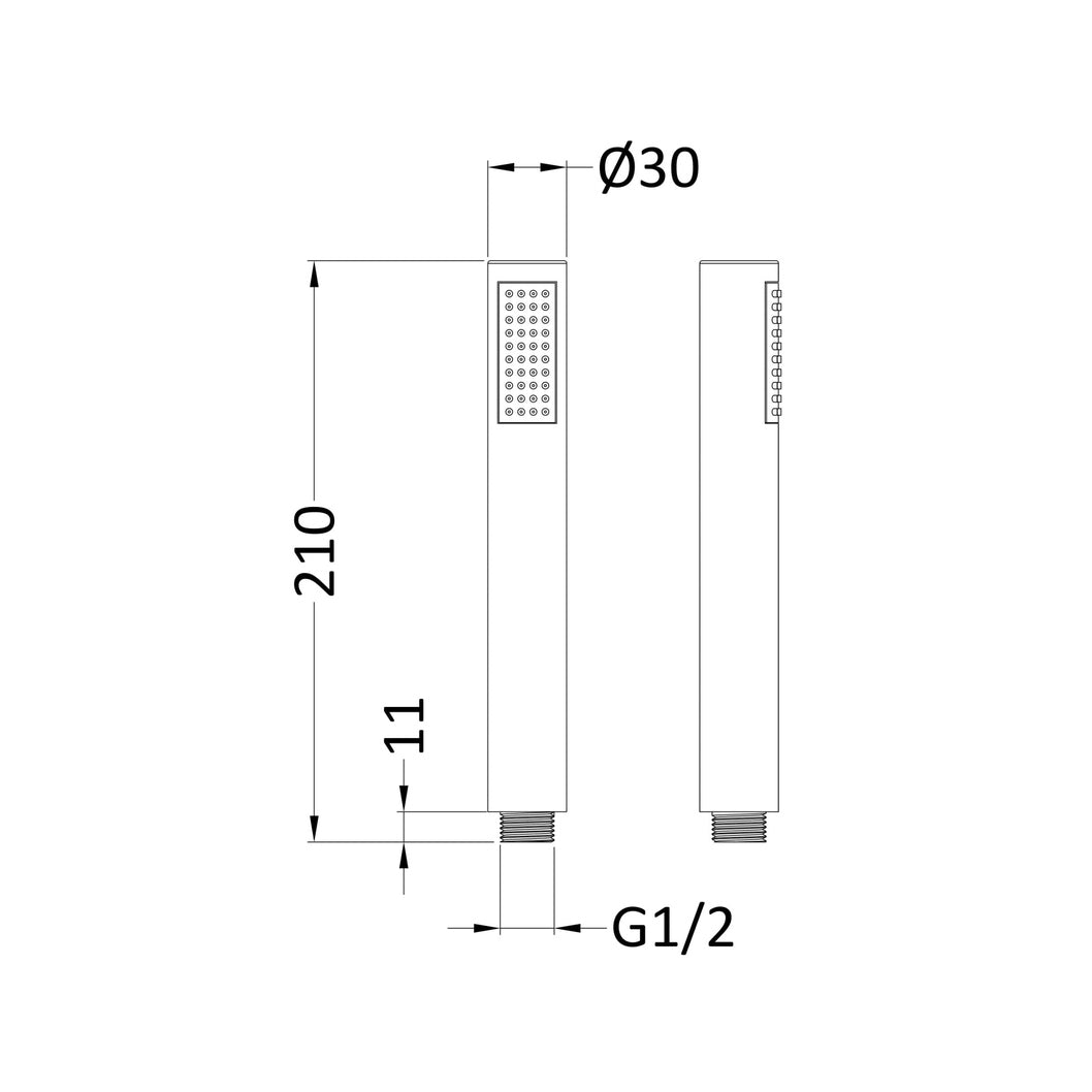 Nuie Shower Parts Easy-clean Handset Contemporary Matt Black ABS 210x30x30mm - JJ Building Materials