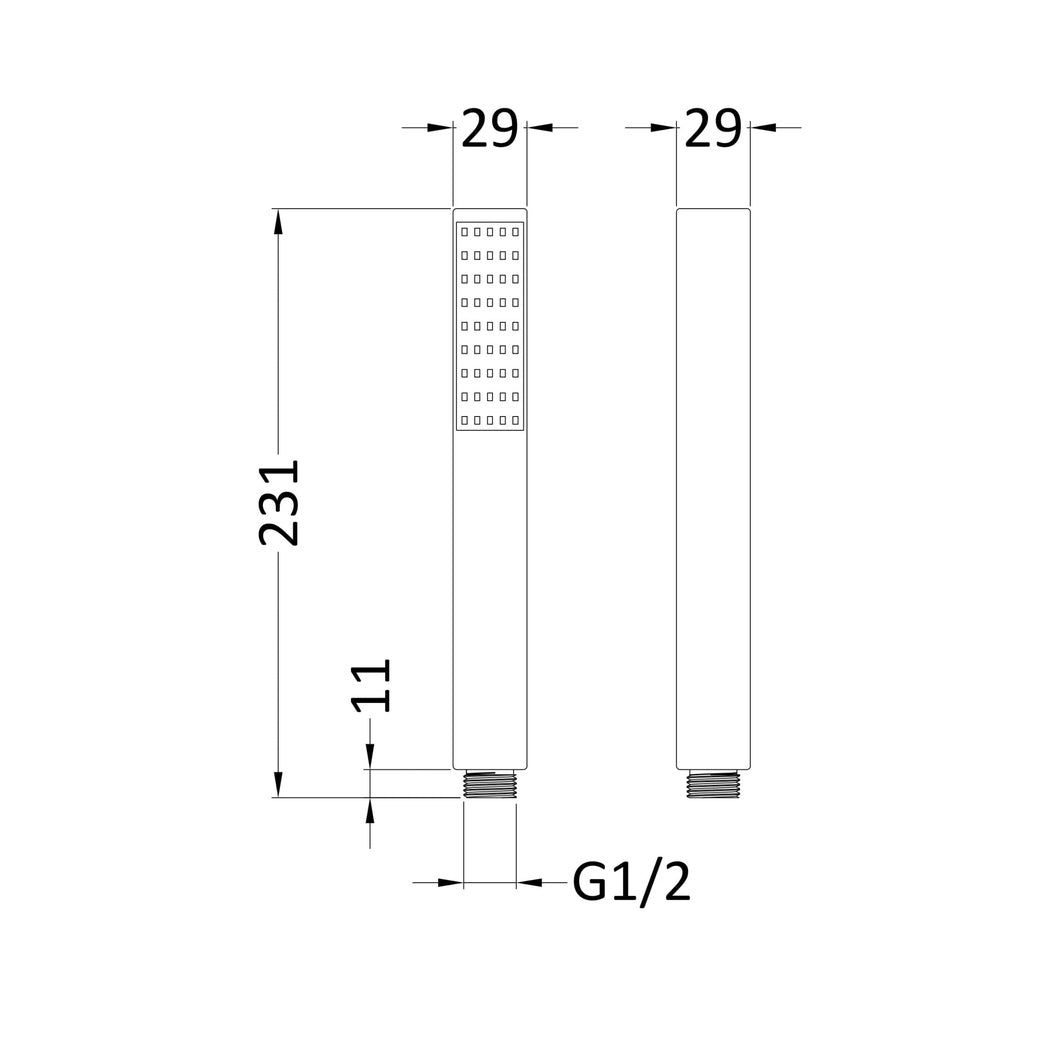 Nuie Shower Parts Minimalist Handset Contemporary Matt Black ABS 231x28x28mm - JJ Building Materials