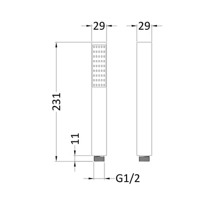 Nuie Shower Parts Minimalist Handset Contemporary Matt Black ABS 231x28x28mm - JJ Building Materials