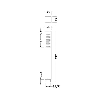 Nuie Shower Parts Square Brass Handset Contemporary Chrome 212x25x25mm - JJ Building Materials