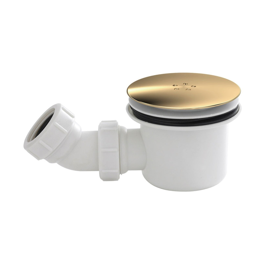 Nuie Shower Tray Wastes White & Brass Fast Flow Shower Waste Contemporary Brushed Brass Polypropylene 99x116x116mm - JJ Building Materials