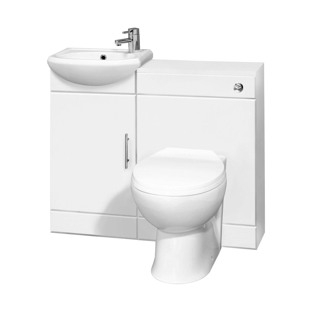 Nuie Sienna Cloakroom Pack Without Tap Contemporary Gloss White MFC Painted Gloss 820x903x290mm - JJ Building Materials