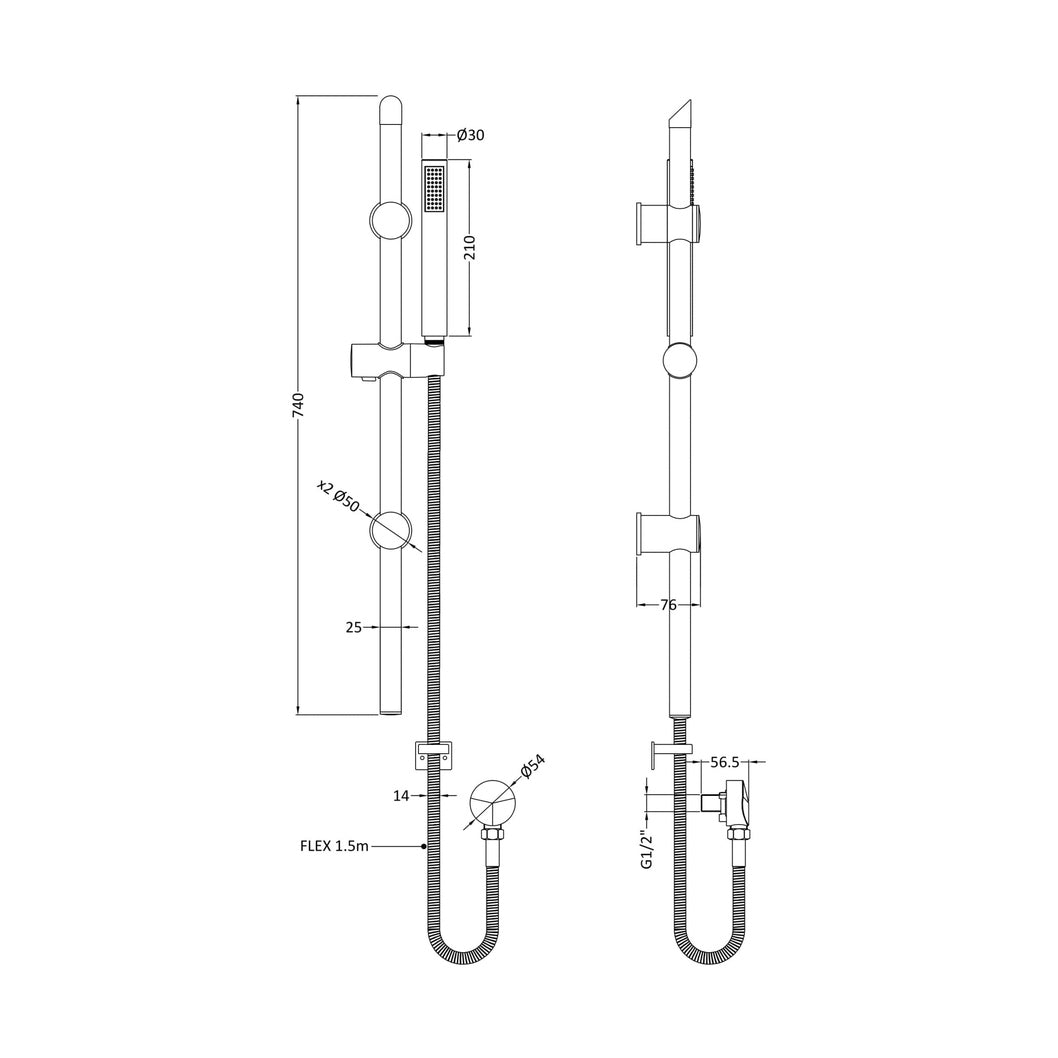 Nuie Slide Rail Kit Contemporary Brushed Brass Brass ABS 740x140x76mm - JJ Building Materials