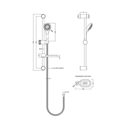 Nuie Slide Rail Kit Contemporary Chrome Brass ABS 595x168x71mm - JJ Building Materials