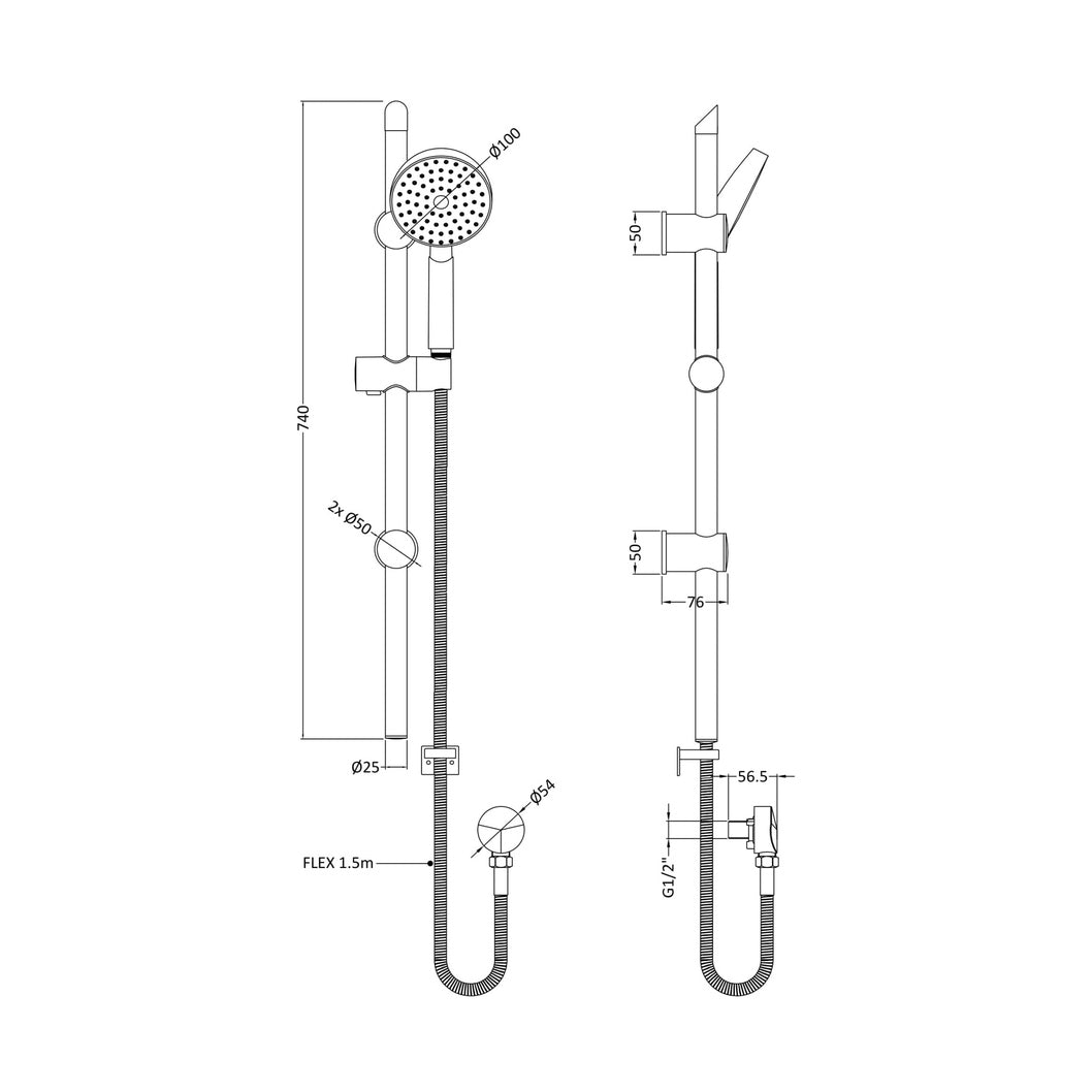 Nuie Slide Rail Kit Contemporary Chrome Brass ABS - JJ Building Materials