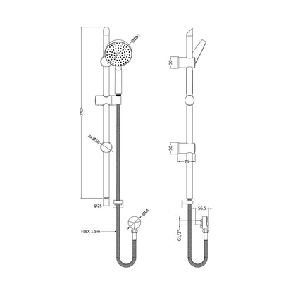 Nuie Slide Rail Kit Contemporary Chrome Brass ABS - JJ Building Materials