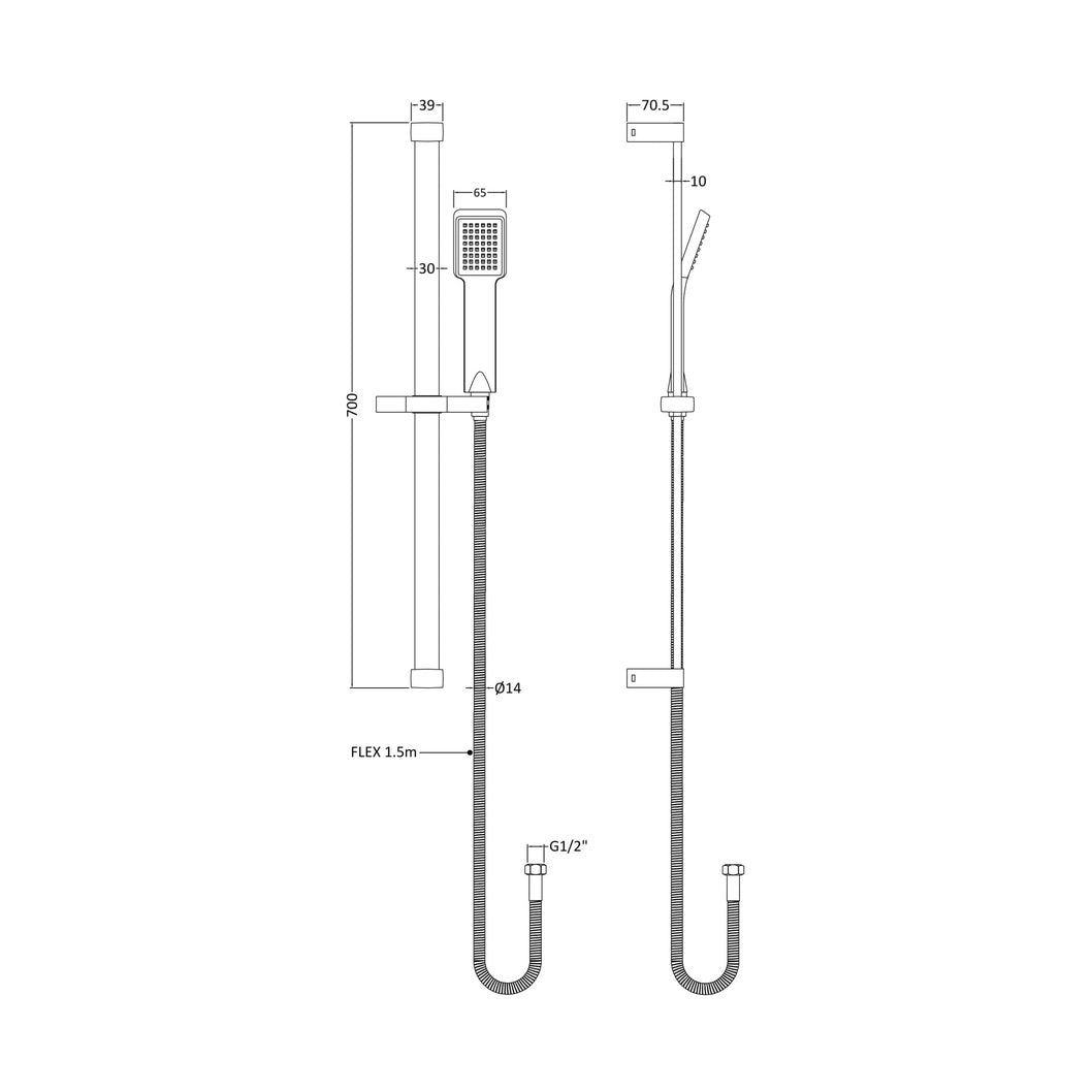 Nuie Slide Rail Kit Contemporary Chrome Brass ABS 700x660x70mm - JJ Building Materials