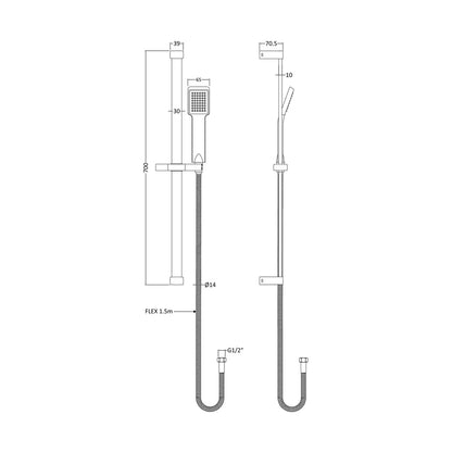 Nuie Slide Rail Kit Contemporary Chrome Brass ABS 700x660x70mm - JJ Building Materials