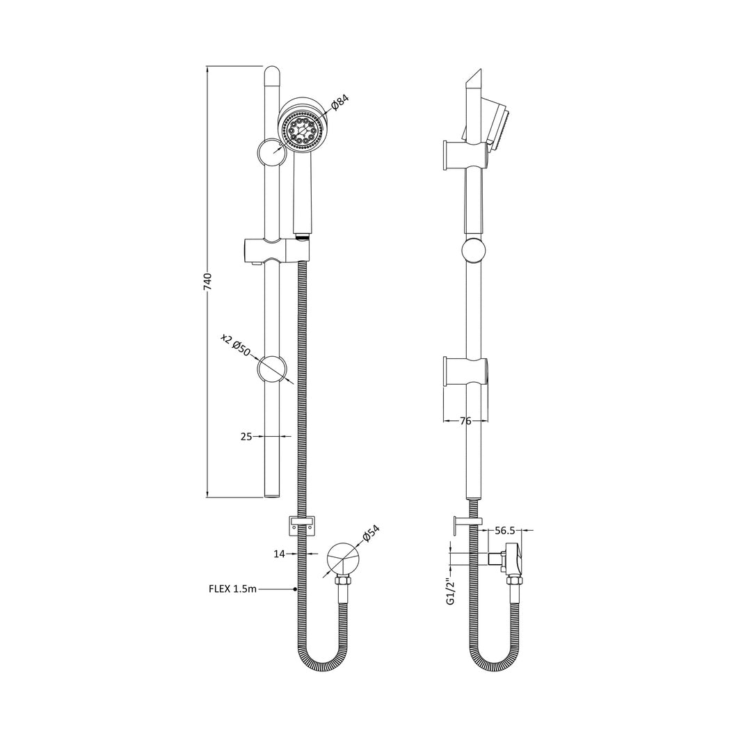 Nuie Slide Rail Kit Contemporary Chrome Brass ABS 740x140x76mm - JJ Building Materials